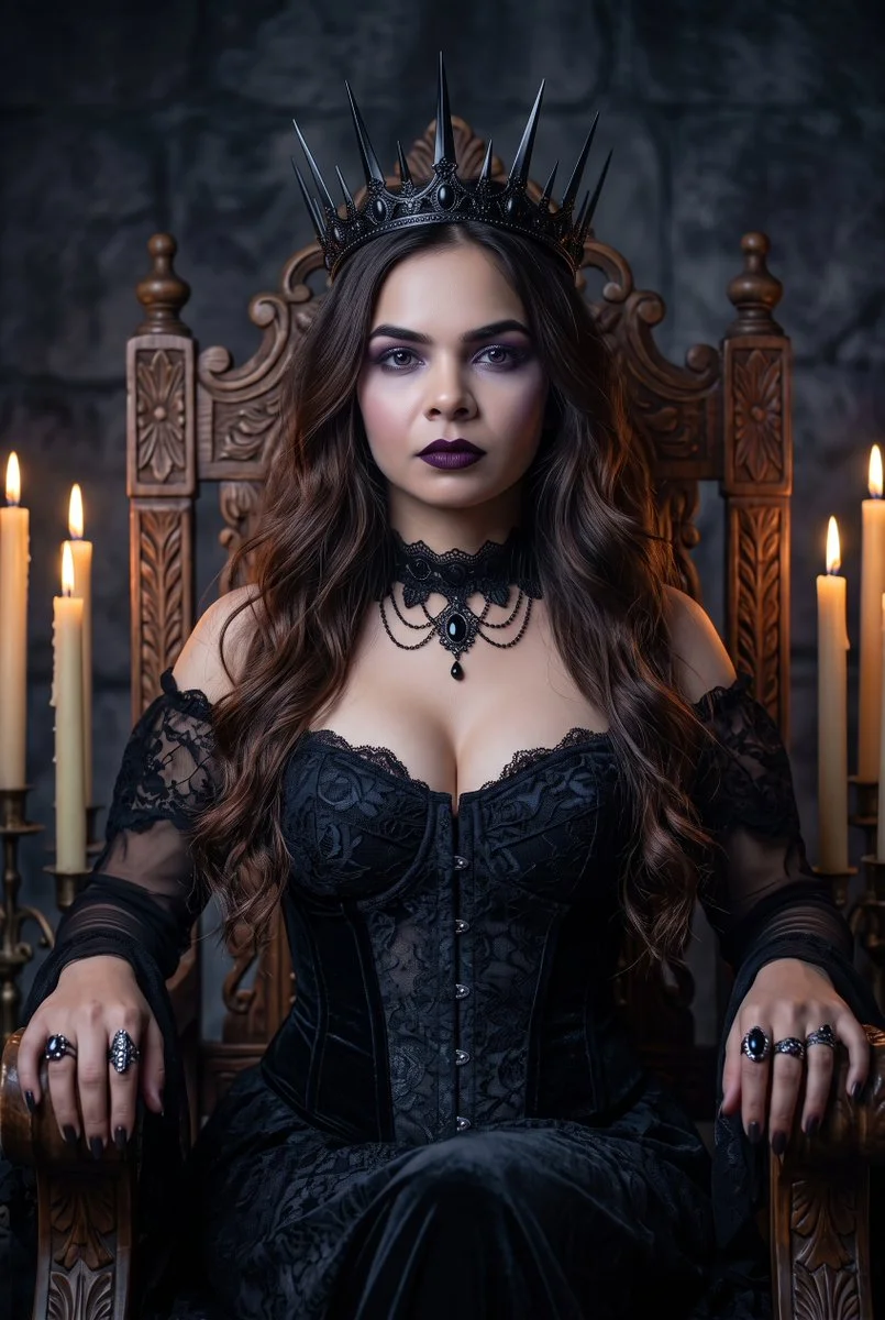 Dark Royalty Rules from Candlelit Throne in Stone Chamber