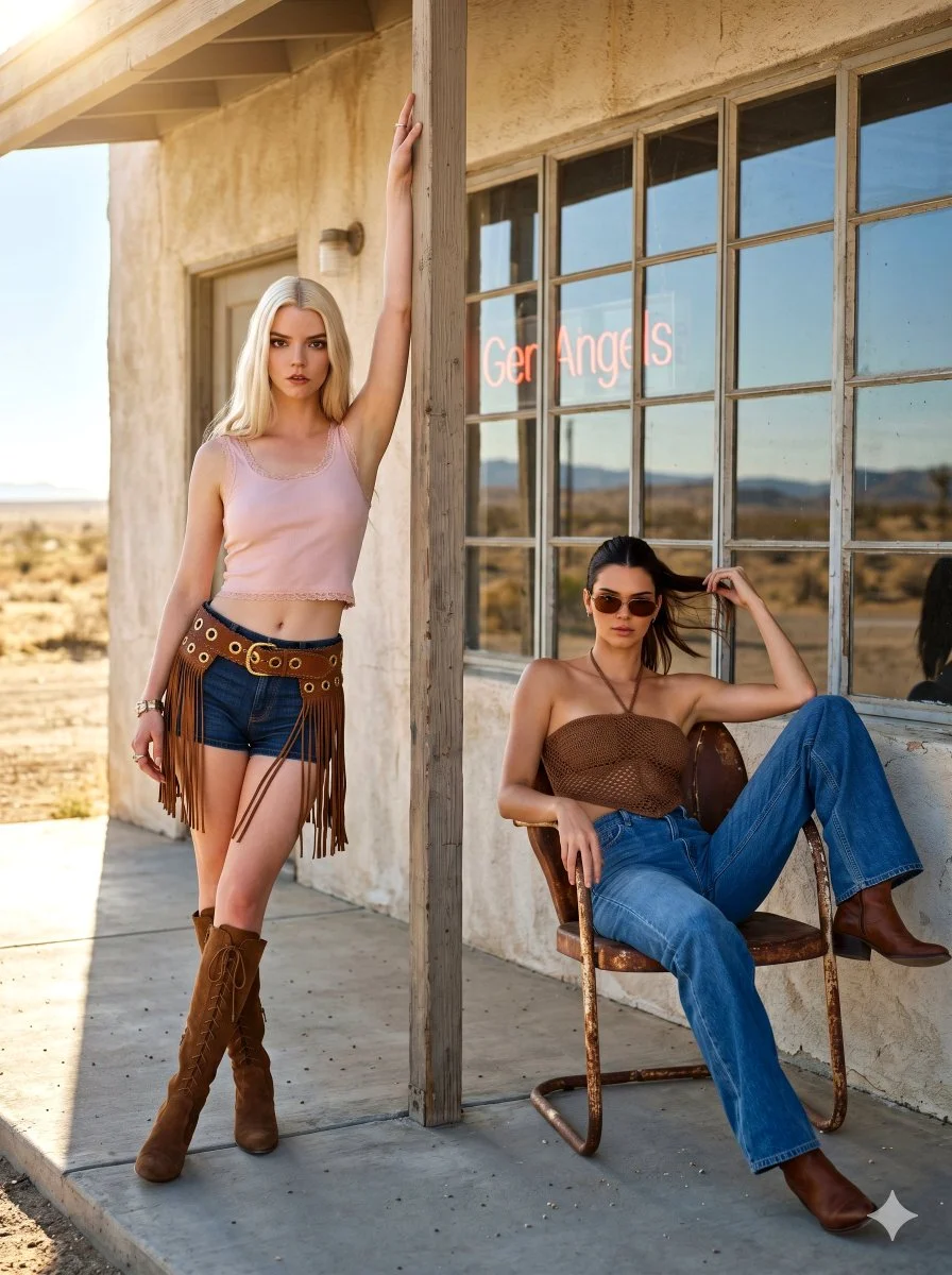 Desert Elegance: Anya Taylor Joy and Kendall Jenner in Sunlit Western Chic