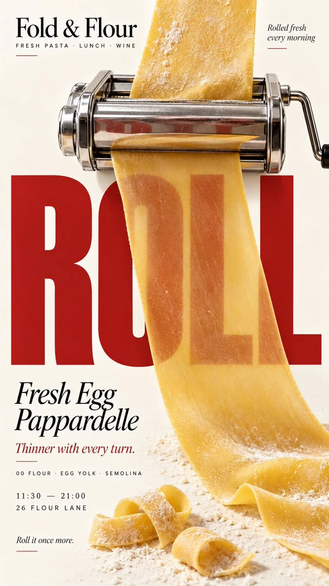 Designing Vertical Food Editorial Posters with Realistic Food-Typography Interaction