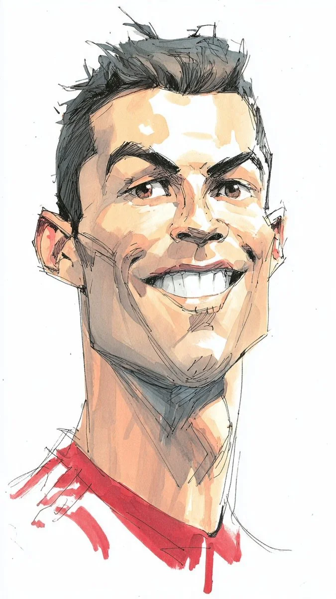 Detailed cross-hatching illustration of Lionel Messi with intense expression