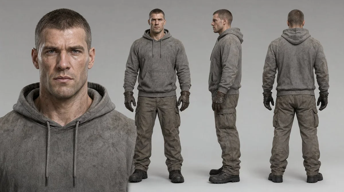 Detailed Three-View Layout Captures Rugged Daniel Stone's Full Design