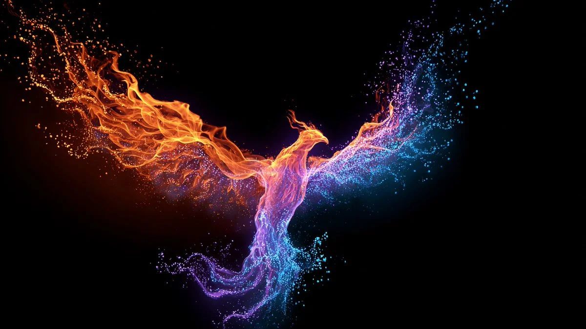 Digital Afterimage of a Phoenix Ascending from Ashes