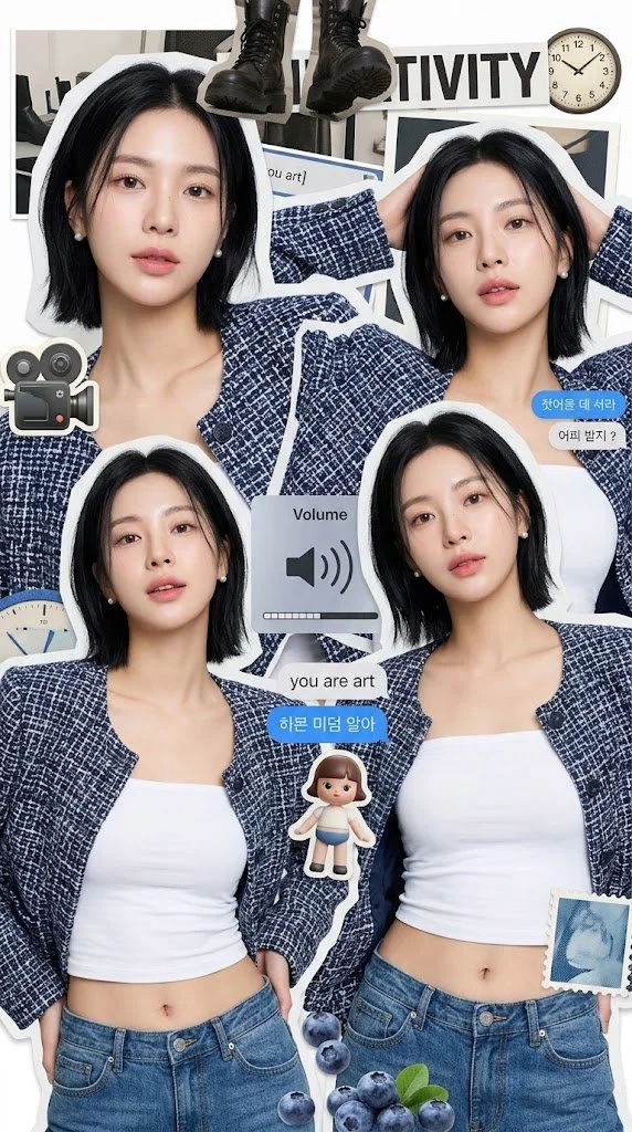 Digital Scrapbook Collage of a Playful Young Woman