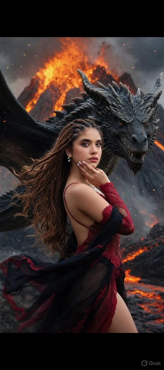 Dragon Queen Amidst Fiery Eruption