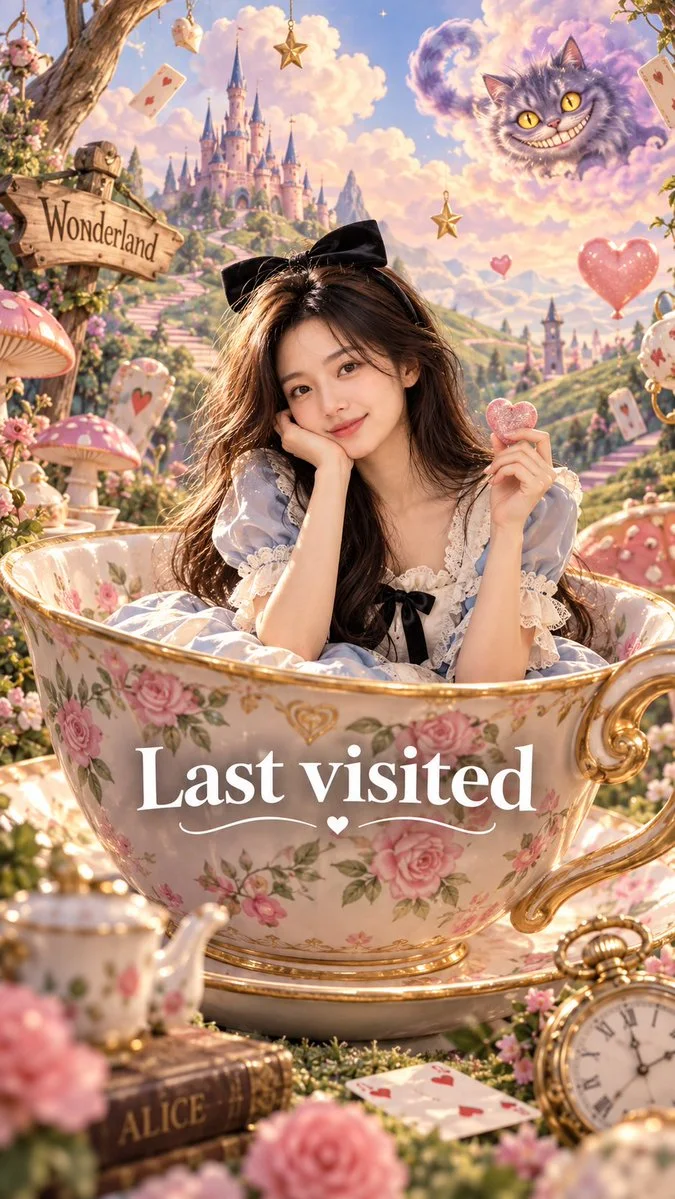 Dreamy Wonderland Portrait: Person in Pastel Teacup Holding Heart