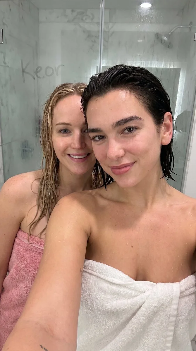 Dua Lipa and Jennifer Lawrence share a playful shower selfie moment
