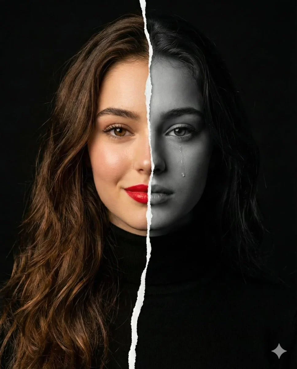 Duality of Emotion: A Portrait Split in Contrast