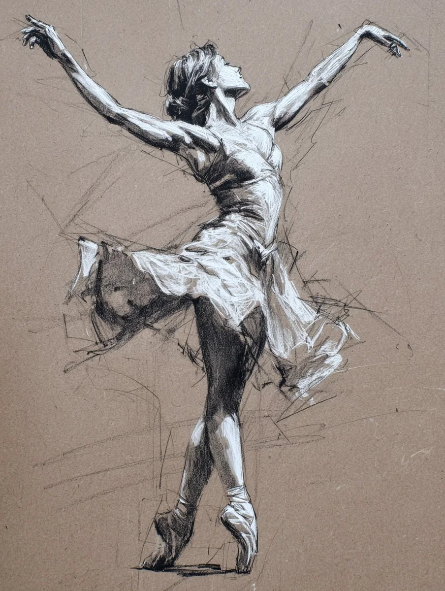 Dynamic Charcoal Sketch Embracing Académie Tradition