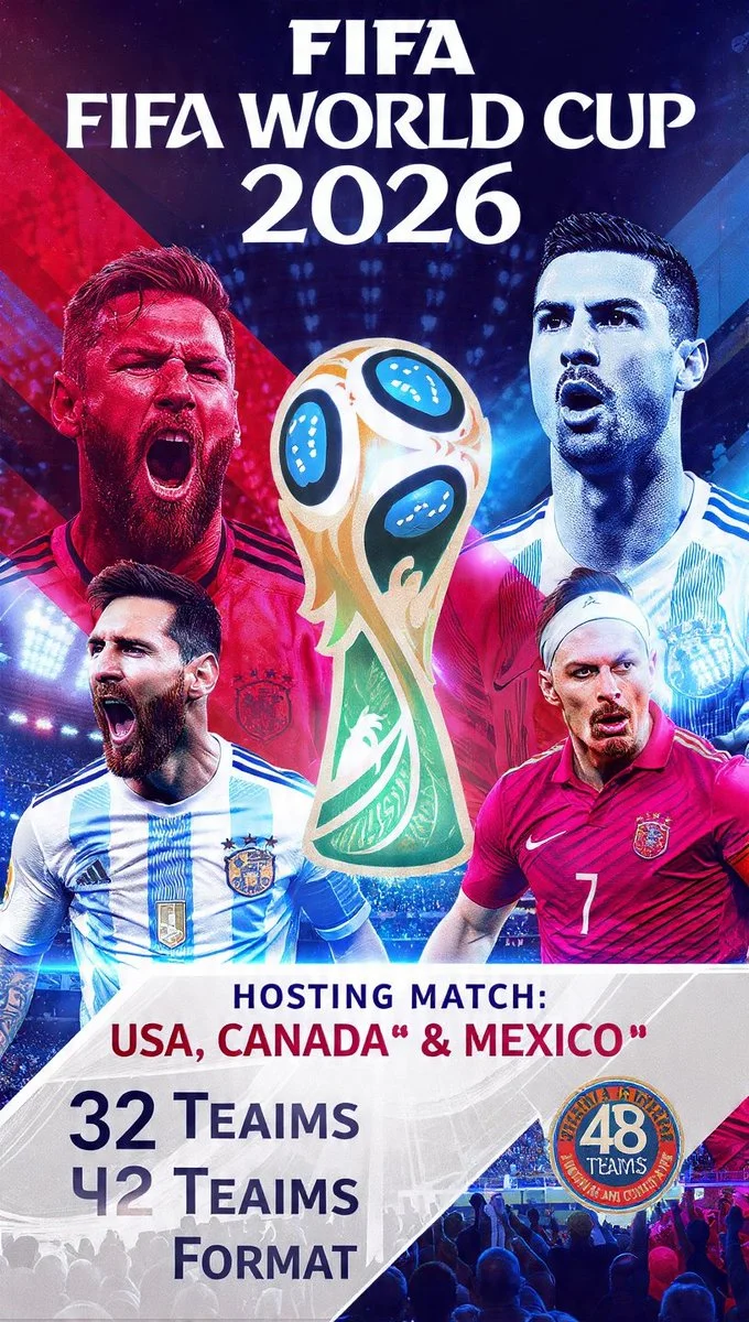 Dynamic poster reveals 2026 World Cup trophy and player intensity