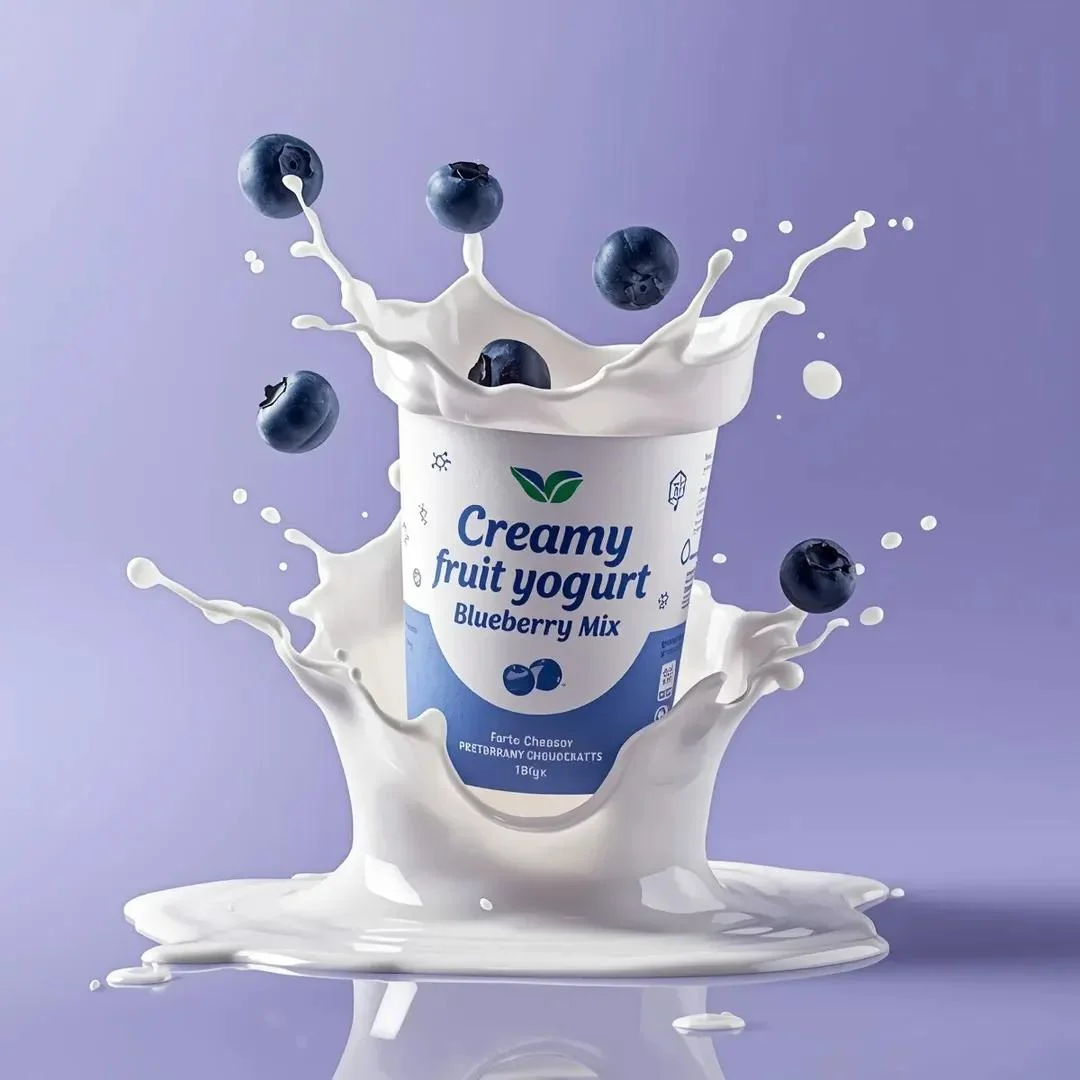 Dynamic Yogurt Splash with Blueberry Essence in Premium Packaging