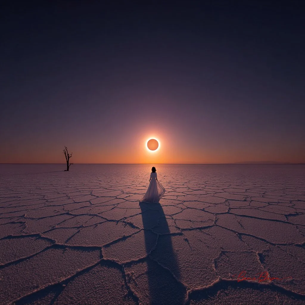 Eclipsed Solitude on the Infinite Salt Flat