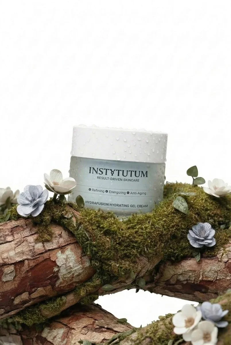 Eco-Luxury Hydrating Gel Cream Amidst Moss and Blossoms