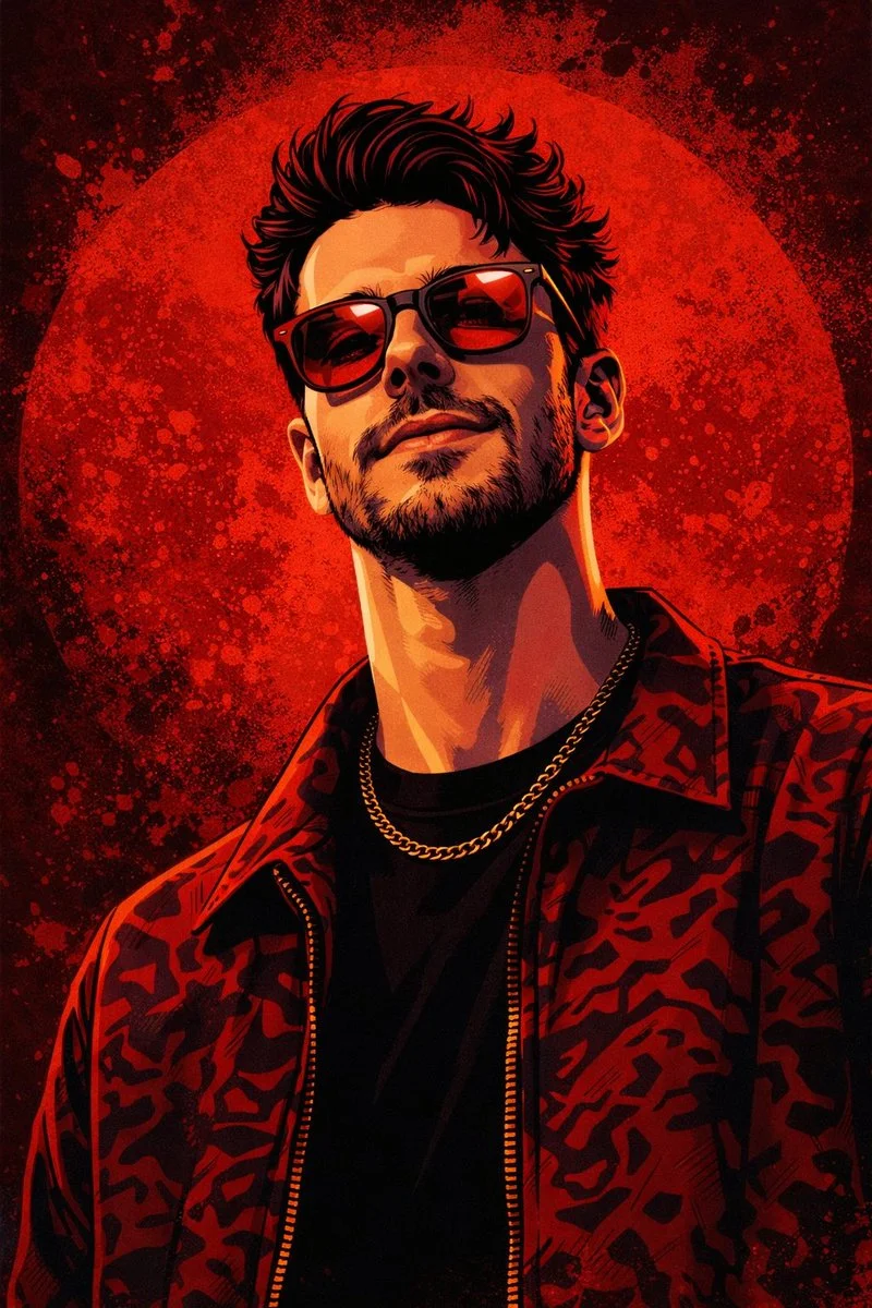 Edgy Cinematic Hero in Vibrant Contrast