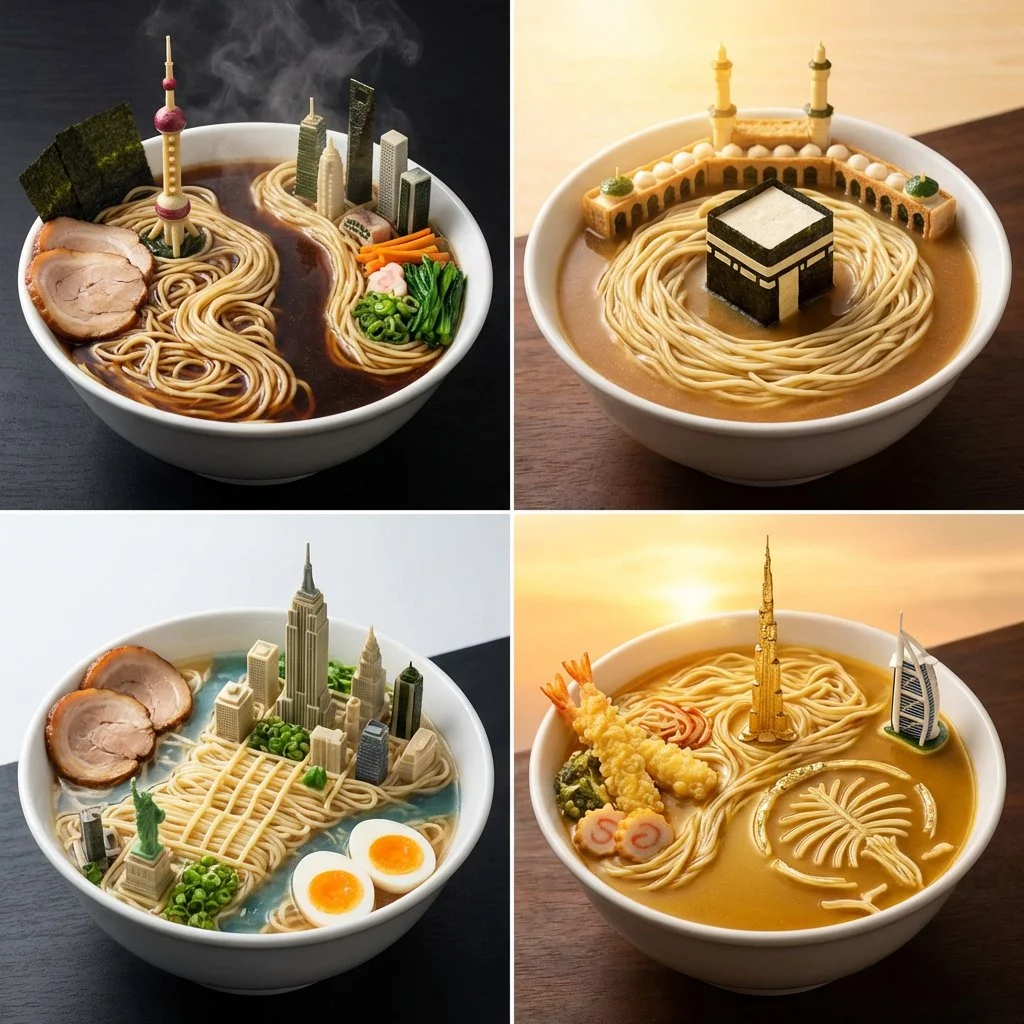 Edible Skylines: Four Iconic Cities Crafted in Ramen Bowls