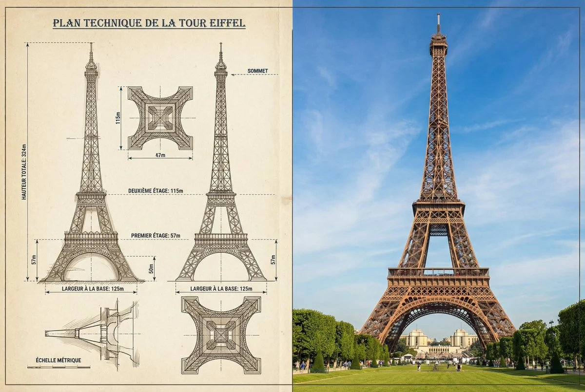 Eiffel Tower: Blueprint vs. Reality