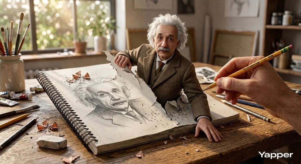 Einstein Steps into Reality from a Sketchbook