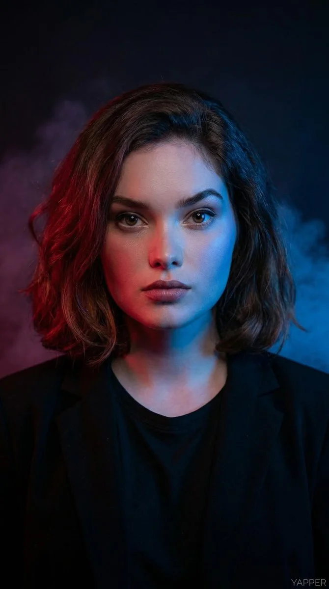 Electric Haze: Dark Studio Portrait with Vibrant Glow