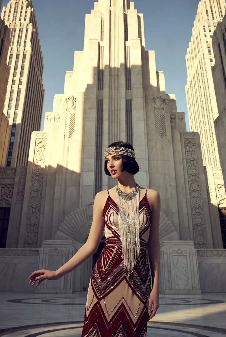 Elegance in Motion: Flapper Fashion in Art Deco Glory