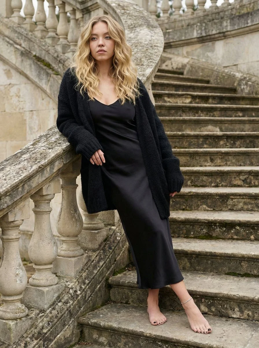 Elegance in Stone: Sydney Sweeney's Timeless Pose