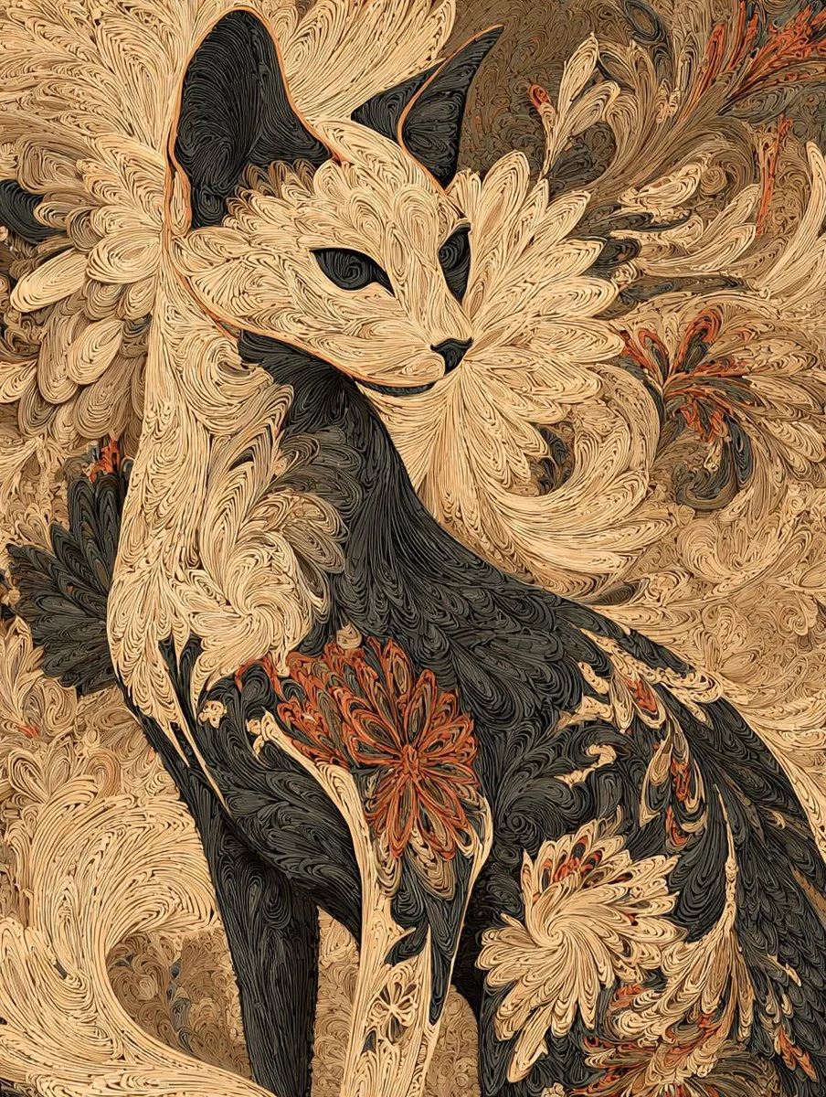 Elegance in Swirls: A Siamese Cat Masterpiece