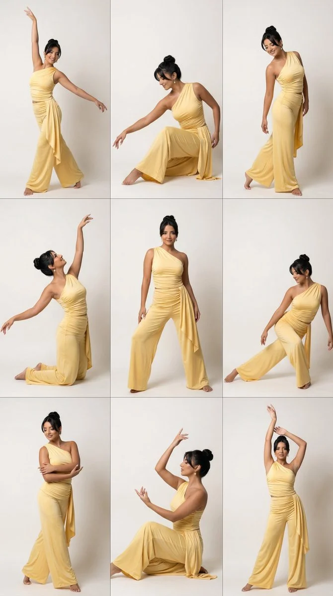 Elegant 9-Panel Editorial Grid Showcasing Contemporary Dance Poses