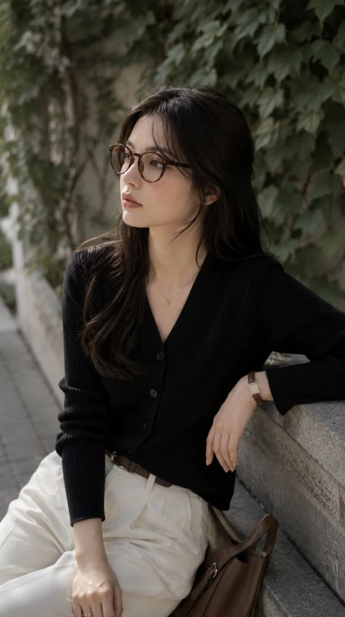 Elegant academic aesthetic captured in shallow depth of field portrait