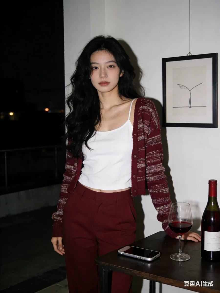 Elegant Asian Beauty in Cozy Nighttime Ambiance