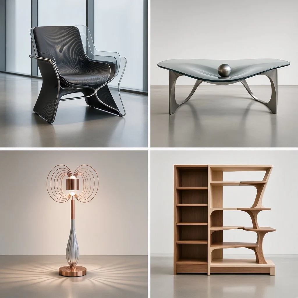 Elegant coffee table shaped by quantum superpositions of particle fields