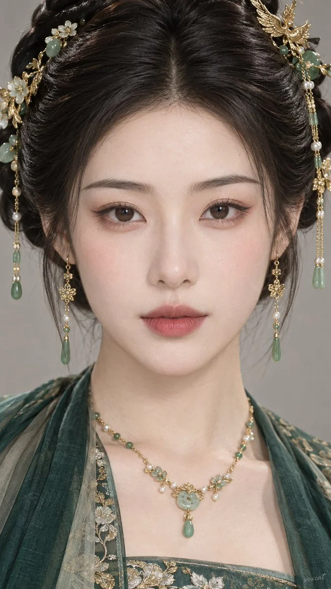 Elegant Eastern Woman in Extreme Close-Up Studio Portrait, Serene Gaze