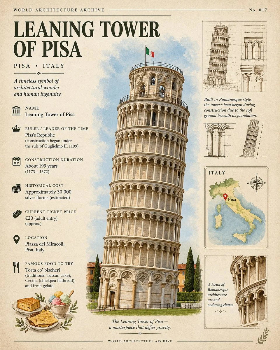 Elegant Educational Travel Poster of the Taj Mahal with Infographic Details