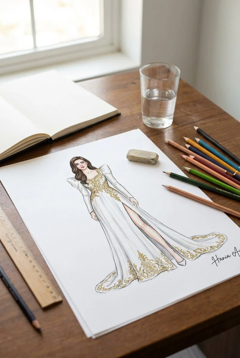 Elegant Fashion Sketch on a Bright Designer’s Workspace