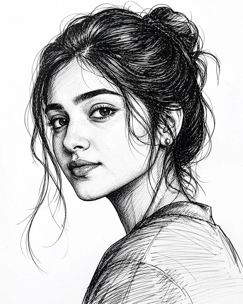 Elegant Ink: A Portrait of Depth and Detail