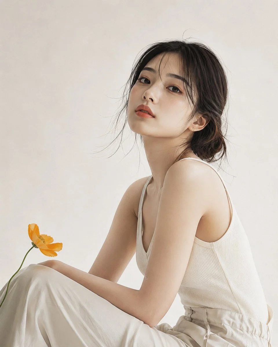 Elegant Korean Woman Captured in Hyperrealistic Oil Painting Style