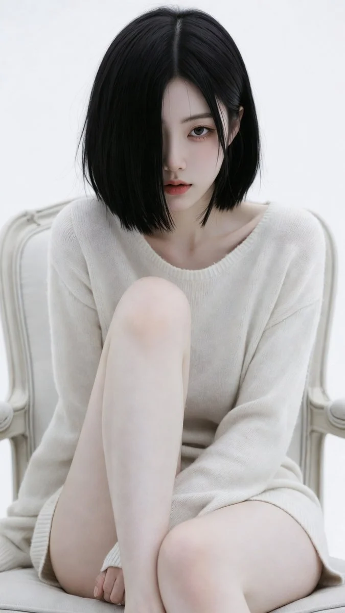 Elegant Korean Woman in Soft Studio Light and Minimalist Setting