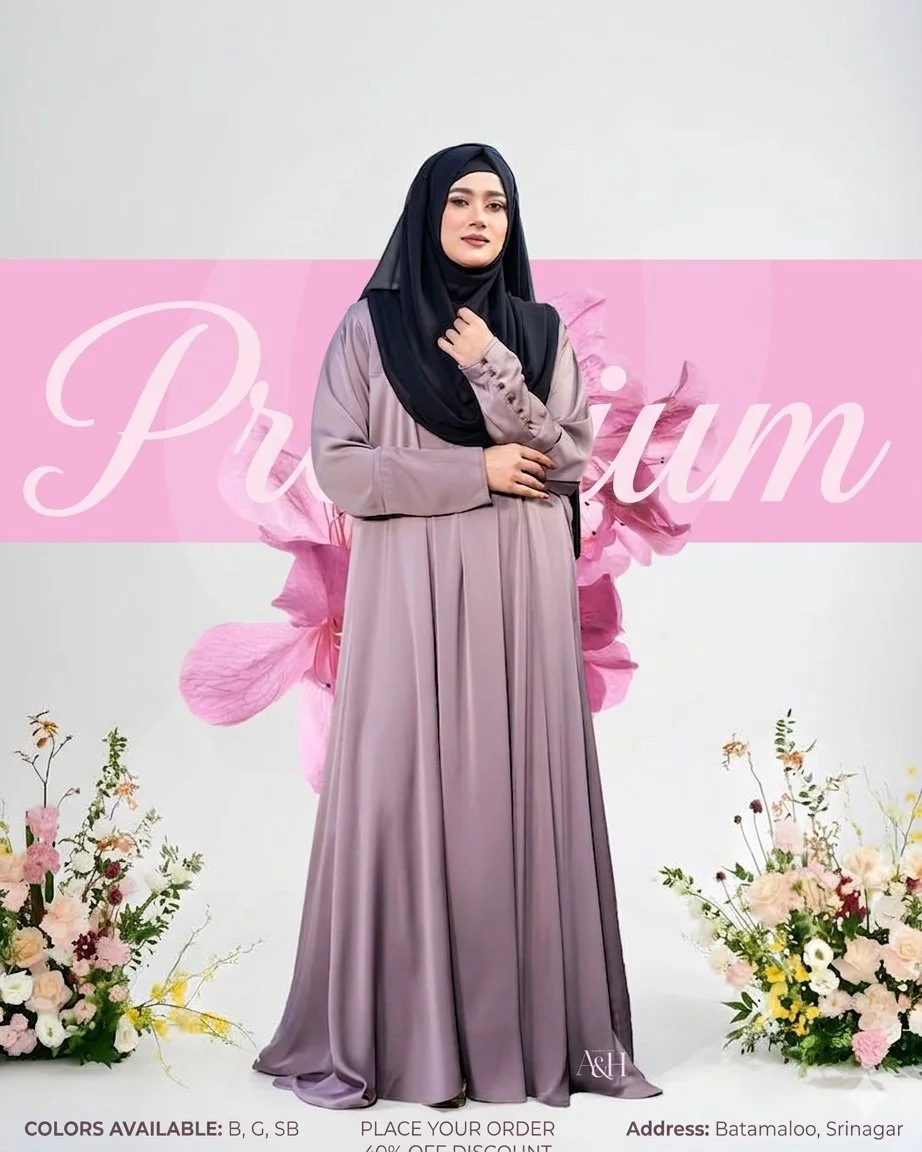 Elegant Modest Fashion Studio Portrait with Floral Backdrop