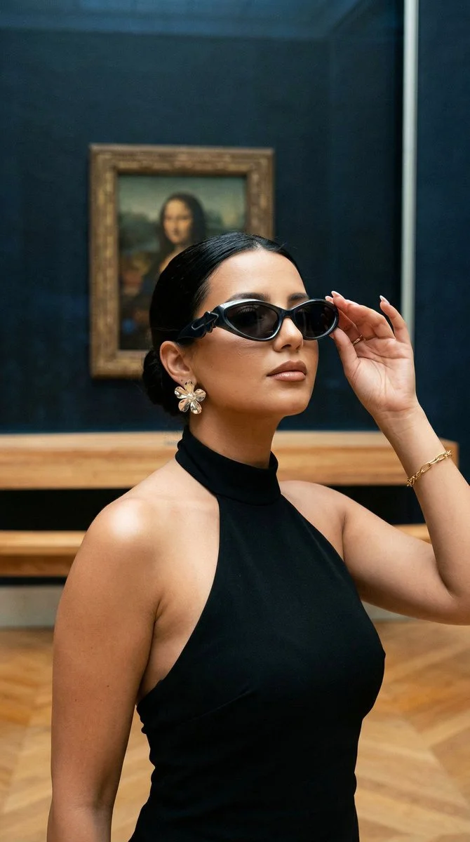 Elegant Muse at the Louvre: Minimalist High-Fashion Portrait