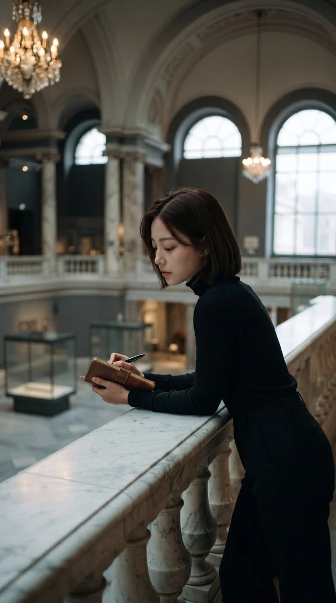 Elegant Museum Portrait of a Woman in Deep Chocolate Brown