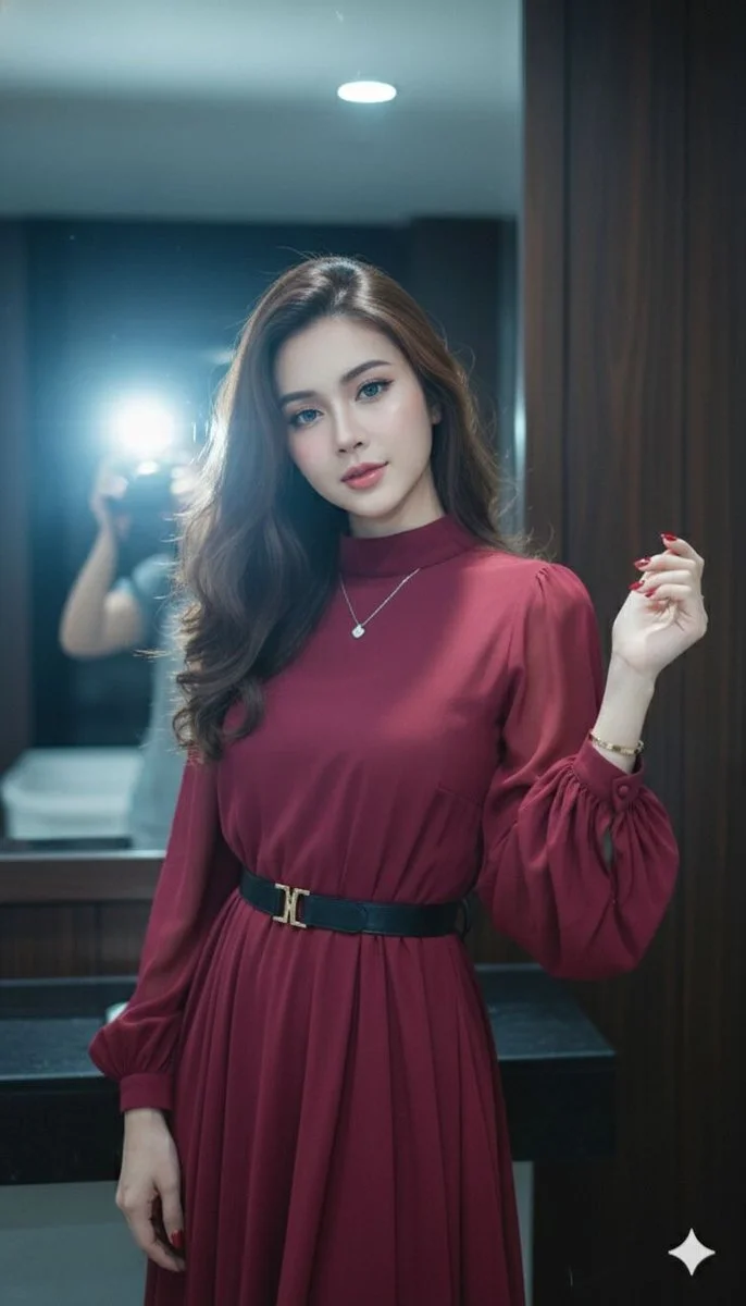 Elegant Night: Luxe Selfie in Burgundy