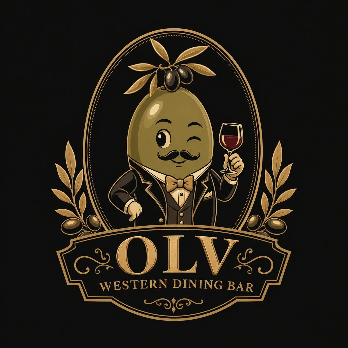 Elegant olive gentleman mascot anchors luxury fruit wine series