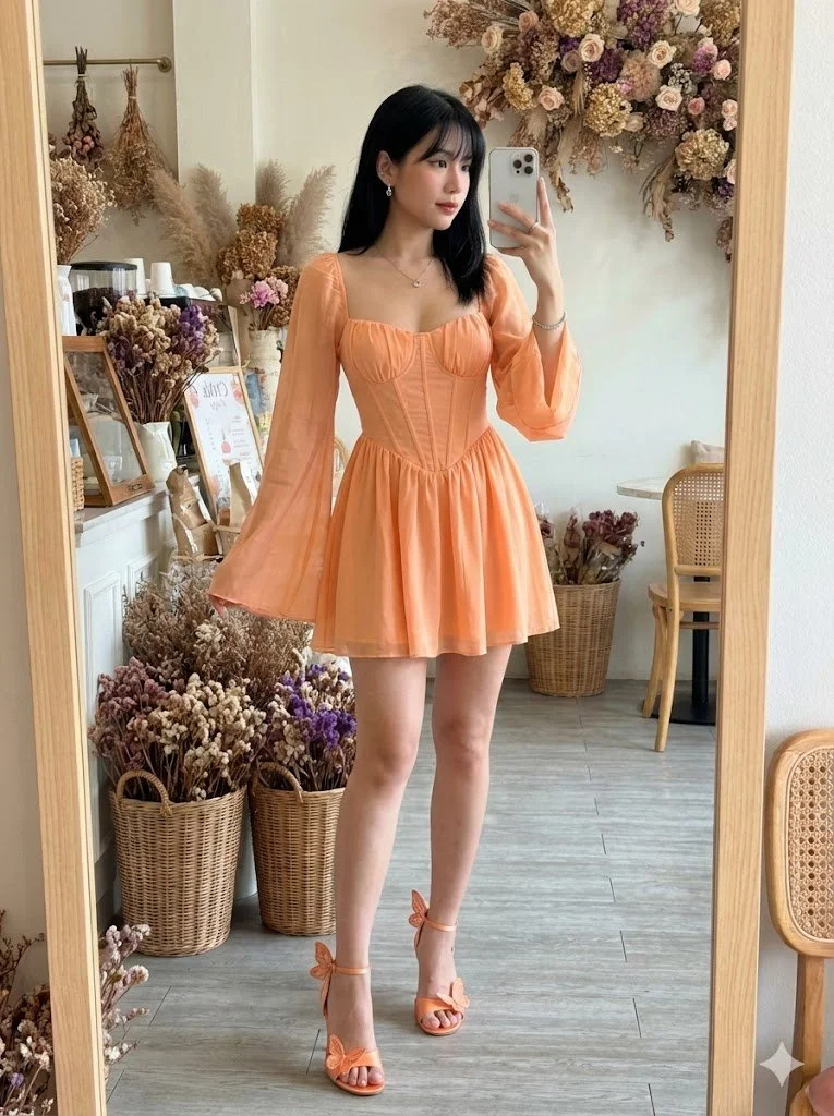 Elegant Reflections: A Fairy-Core Selfie in Bloom