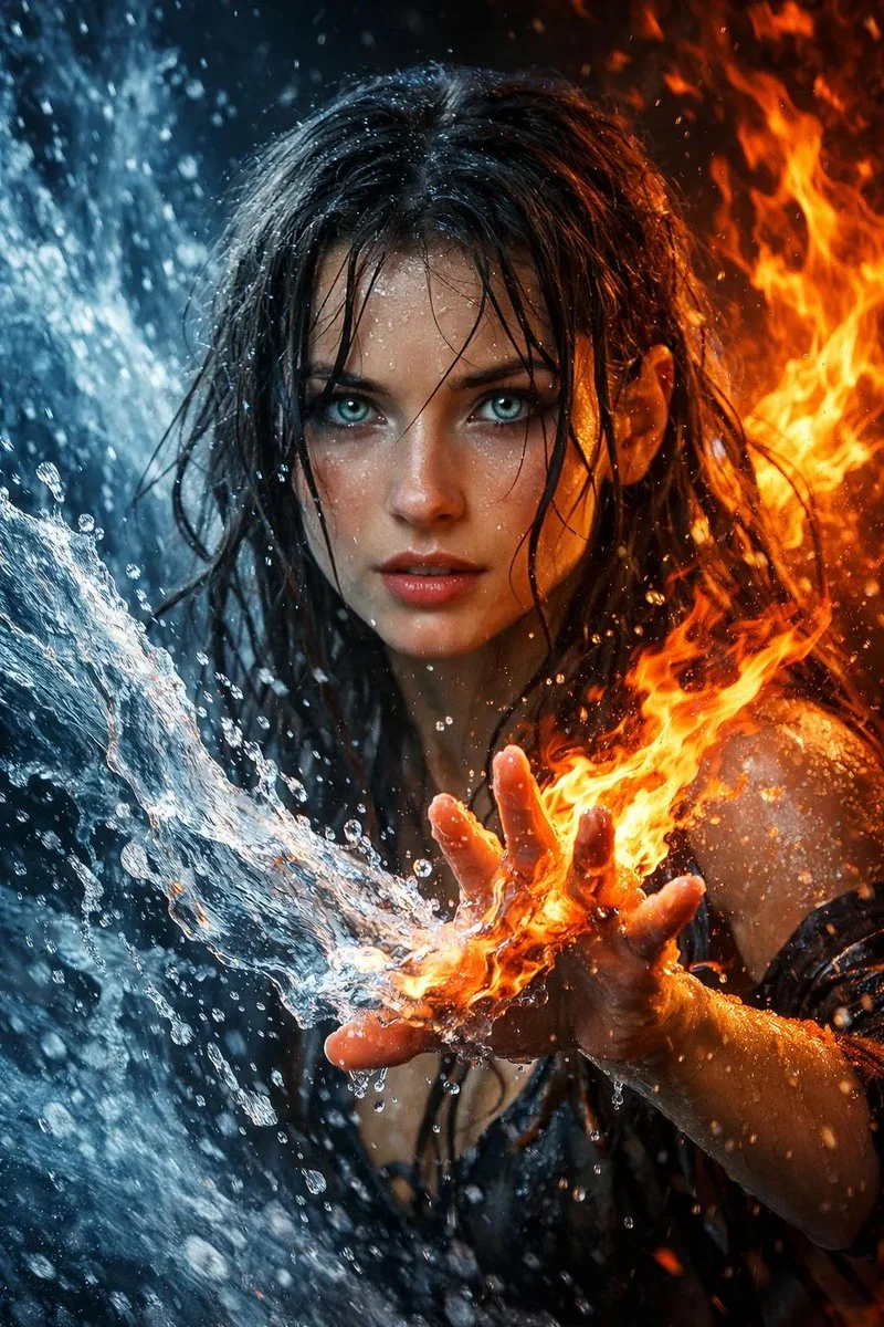 Elemental Sorceress: A Clash of Fire and Water