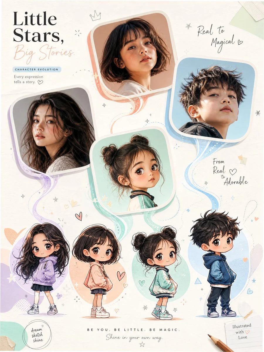 Elevate Your Art with a Sophisticated Chibi Character Evolution Poster