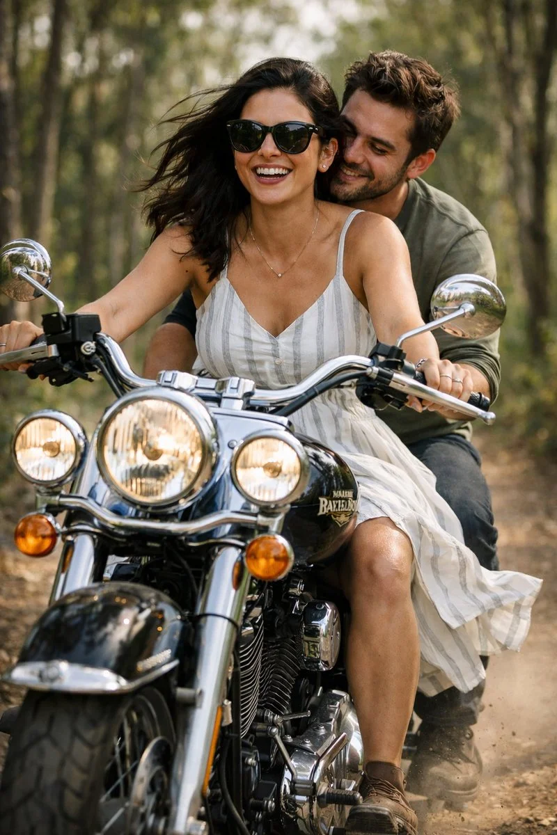 Embracing Freedom: Intimate Moments on a Vintage Motorcycle