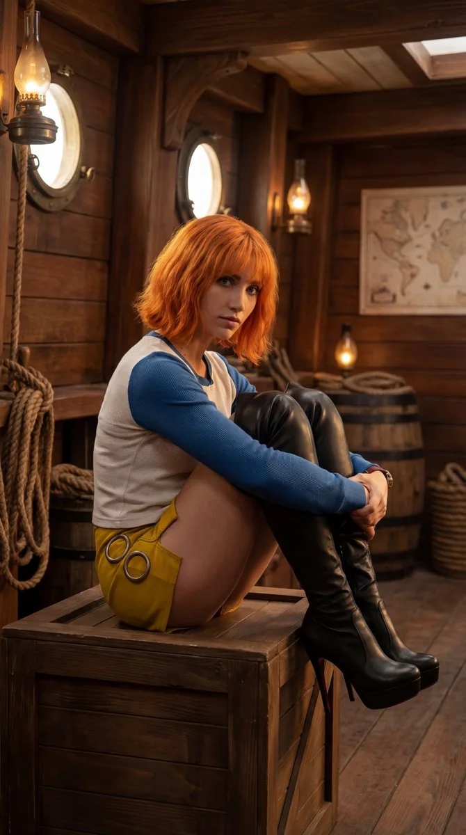 Emily Rudd as Nami in Ultra-Realistic Going Merry Setting