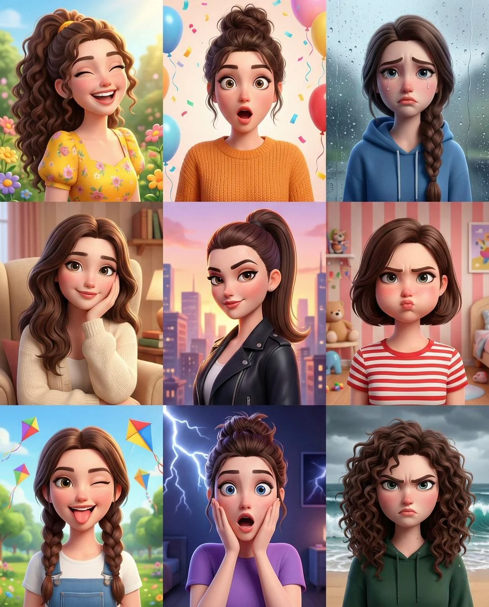 Emotions Unleashed: 3D Cartoon Expressions in a Colorful Grid