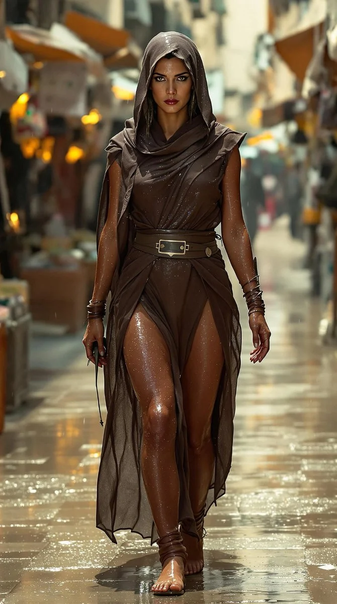 Enchanting Elegance in the Rainy Marketplace