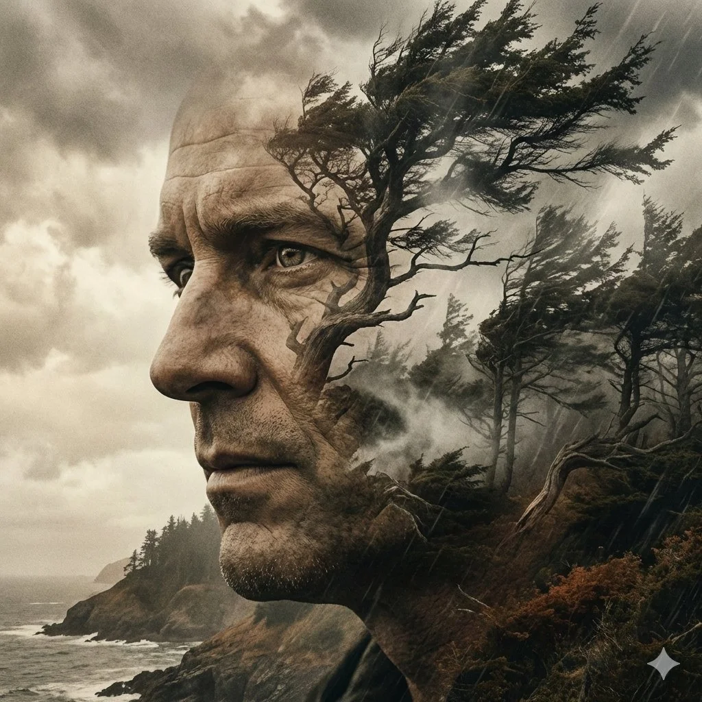 Endurance in the Storm: A Double Exposure Portrait