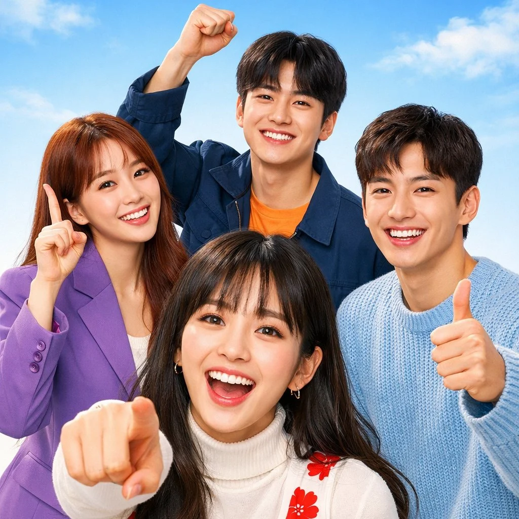 Energetic K-Drama Cast in a Vibrant Promotional Poster