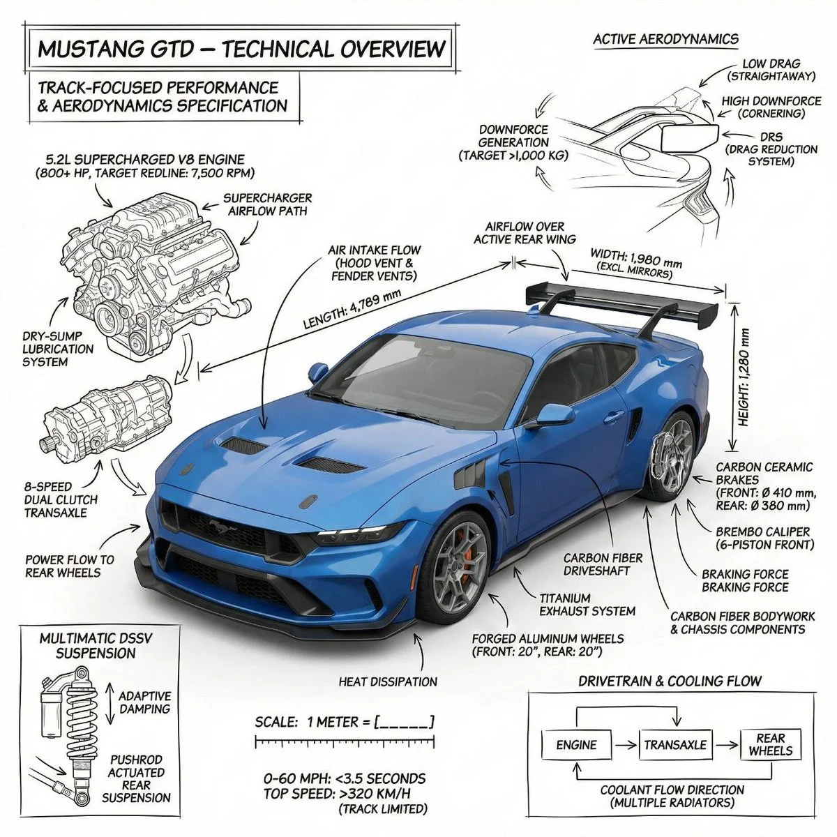 Engineering Marvels: Mustang GTD & Bugatti Infographics