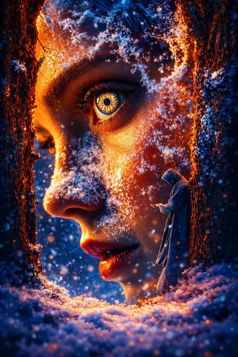 Ethereal Balance: Fire and Ice Fantasy Portrait